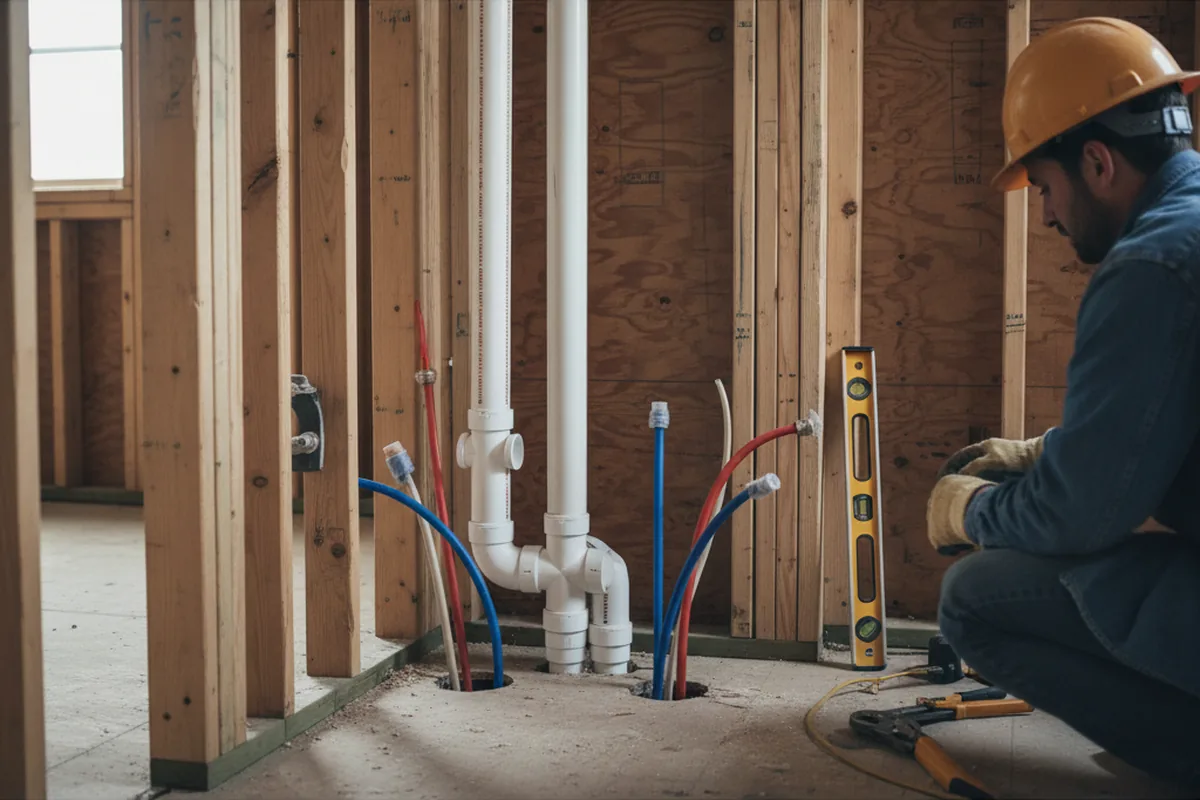 Drain and supply rough-in during Sump Pump Repair in Danbury
