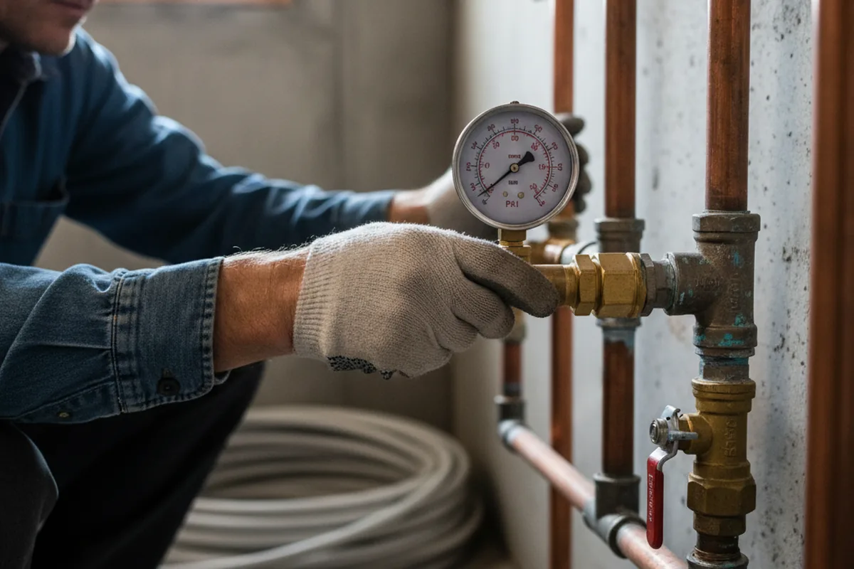 Pressure testing a repaired line during Water Line Repair in Danbury