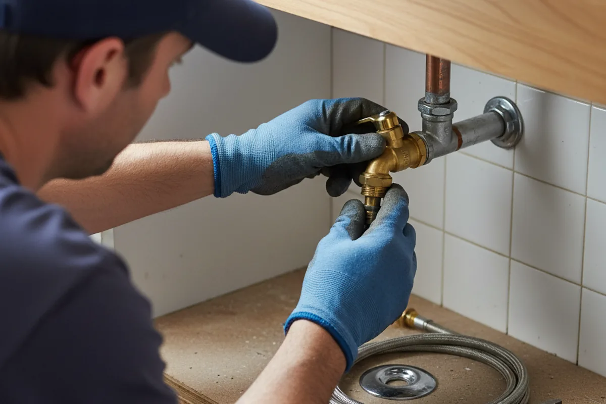 Shutoff valve and fitting work during Burst Pipe Repair in Danbury